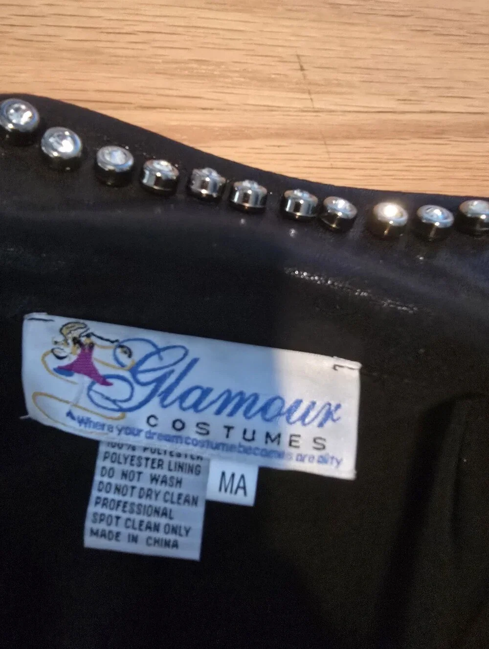 Glamour Costumes Black Studded Costume Vest with Rhinestone Accents Sz MA